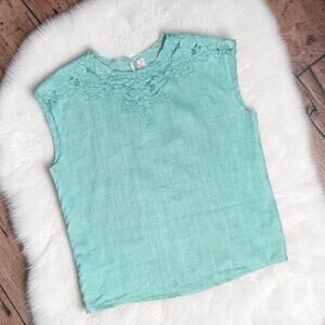 Delicate Green Linen Embroidered Vintage BUTTERCUP Blouse Top 40 M/L